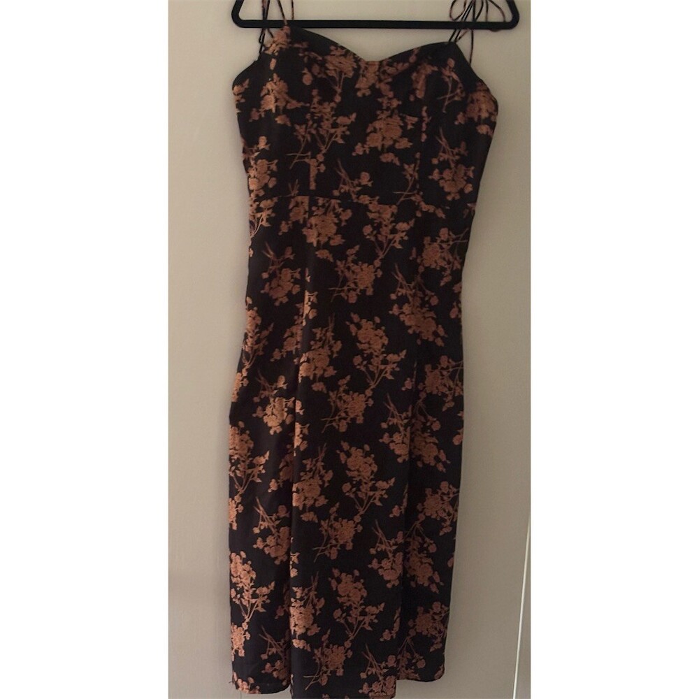 Unknown Dress Womens M Black Floral Midi Slip Sweetheart Side Slit